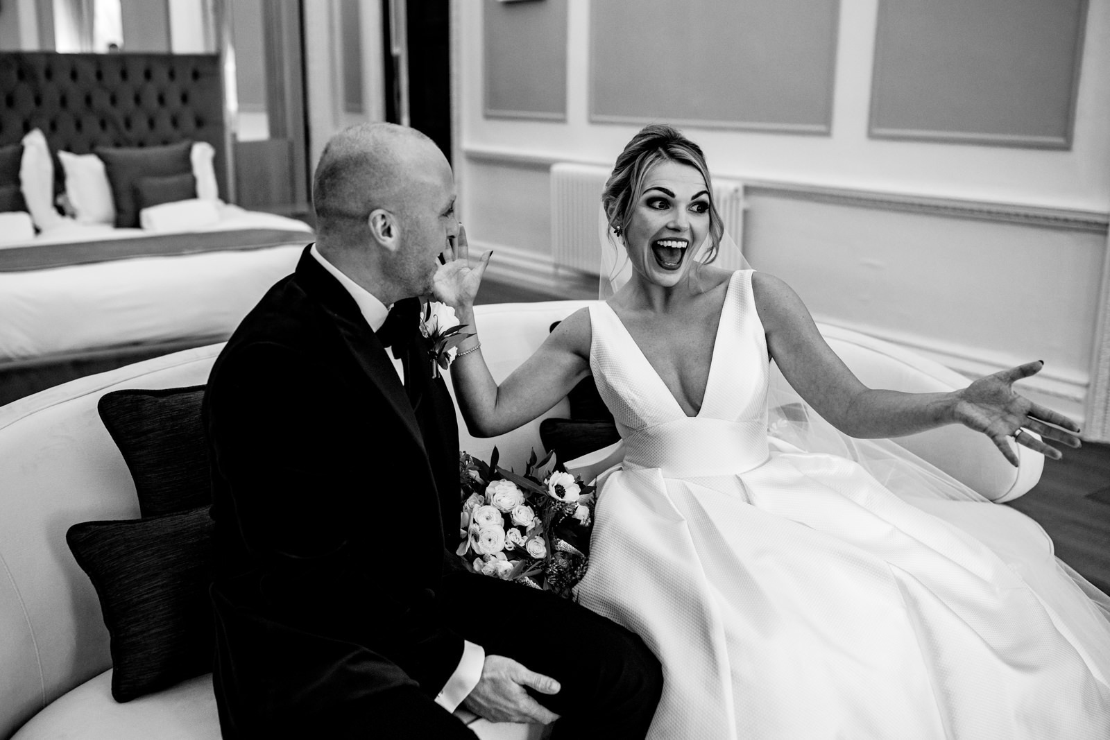 Bride having fun with her new husband at the Old Palace Chester